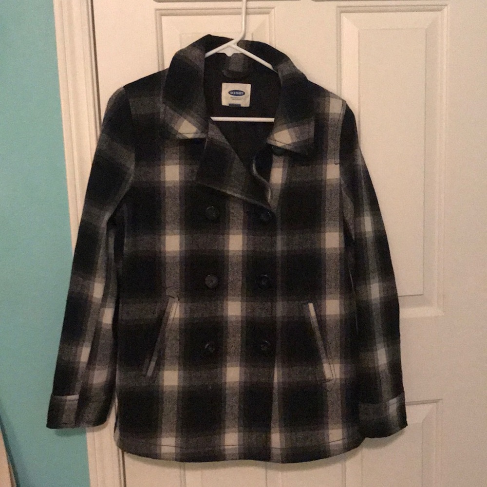 EUC black and white plaid Old Navy peacoat